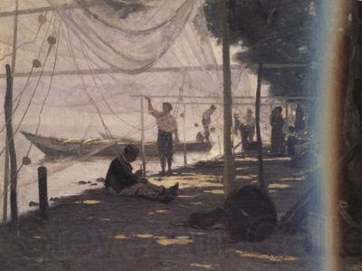 Francois Bocion Fishermen Mending Their Fishing Nets (nn02) Spain oil painting art